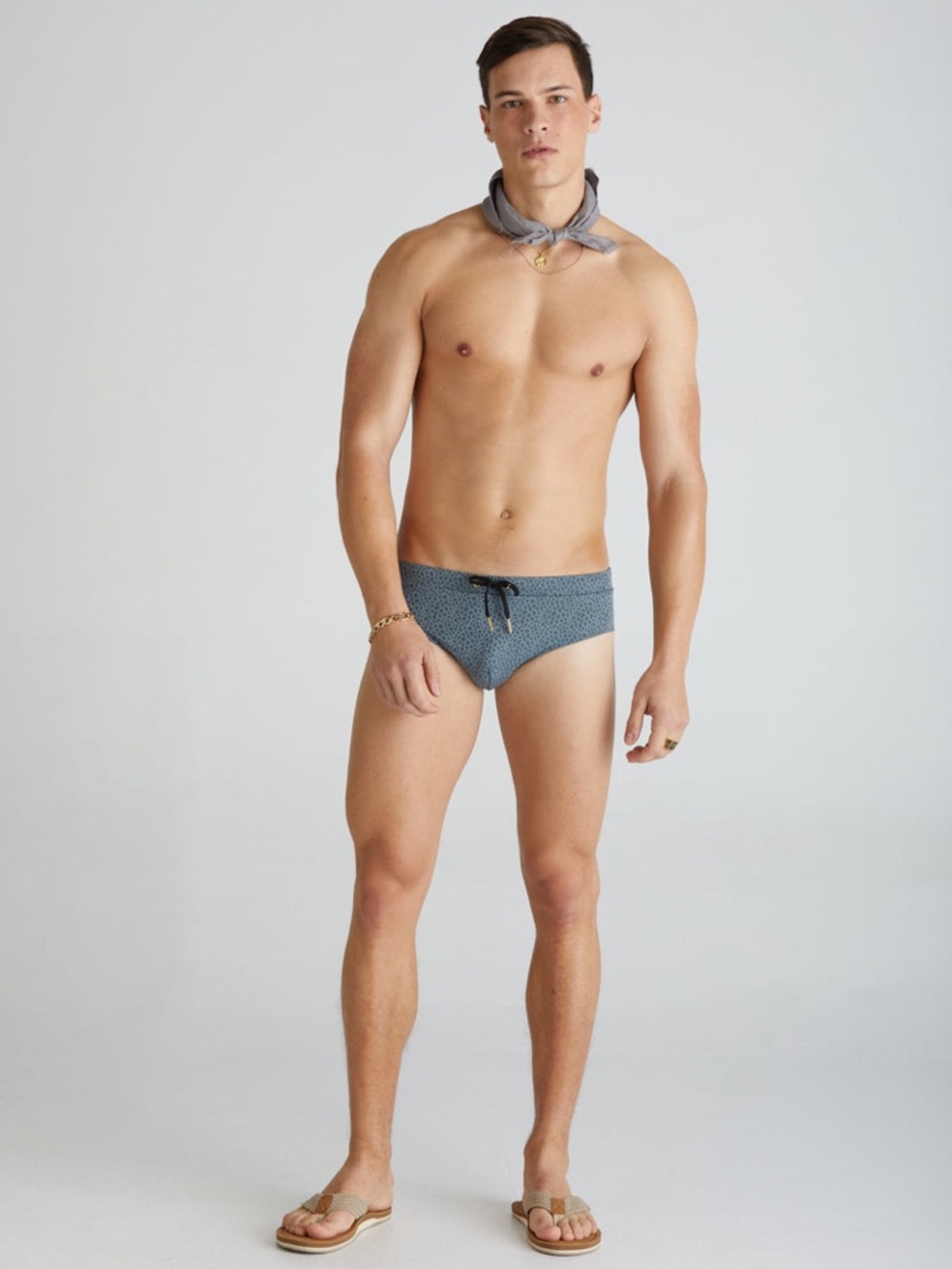 Aqua Blu Multi Grey Spot Print Racer Briefs Size S